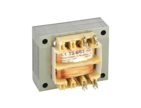 TS6/63 Transformator: sieciowy, 6VA, 230VAC, 12V, 500mA, Wyprowadzenia: oczkowe