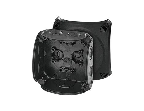Puszka instalacyjna DK 0200 B natynkowa bez zacisków z linką łączącą pokrywę z podstawą 93x93x62mm hermetyczna IP66 czarna HENSE