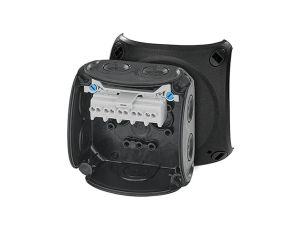 Puszka instalacyjna DK 0202 B natynkowa dwa zaciski na każdy biegun z linką łączącą pokrywę z podstawą 93x93x62mm hermetyczna IP