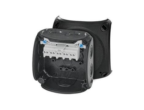 Puszka instalacyjna DK 0202 B natynkowa dwa zaciski na każdy biegun z linką łączącą pokrywę z podstawą 93x93x62mm hermetyczna IP