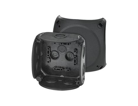 Puszka instalacyjna DK 0400 B natynkowa bez zacisków z linką łączącą pokrywę z podstawą 104x104x70mm hermetyczna IP66 czarna HEN