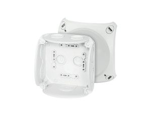 Puszka instalacyjna DK 0400 B natynkowa bez zacisków z linką łączącą pokrywę z podstawą 104x104x70mm hermetyczna IP66 szara HENS