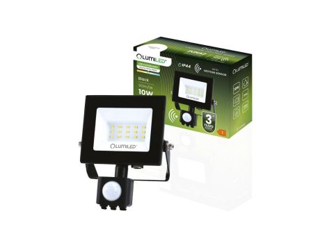 Naświetlacz LED ZUNA2 10W 900lm 4000K IP44 Czarny Czujnik Ruchu LUMILED