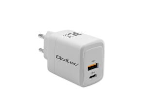 Qoltec Ładowarka sieciowa 35W GaN 5-20V 1.5-3A 1 x USB-C PD 1 x USB QC 3.0 Biała