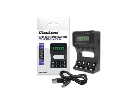 Qoltec Ładowarka do akumulatorków Ni-MH typu R03 AAA R6 AA LCD Kabel USB