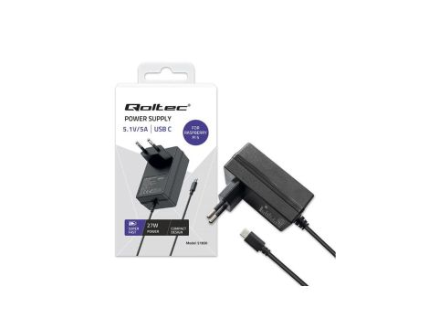 Qoltec Ładowarka Super FAST PD do Raspberry PI 5 USB-C 27W 5.1V 5A Czarna