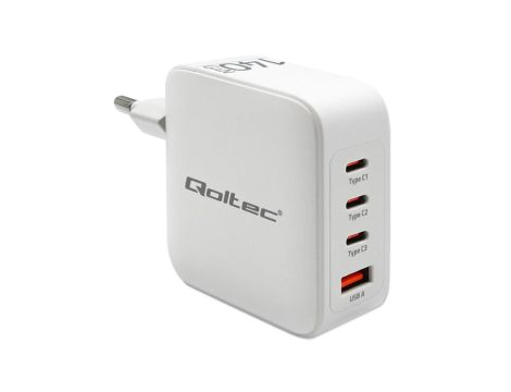 Qoltec Ładowarka sieciowa 140W GaN 5-20V 2.5-5A 3 x USB-C PD 1 x USB QC 3.0 Biała