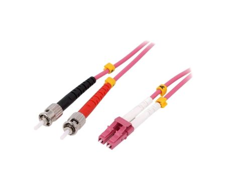 FP4LT03 Patch cord światłowodowy OM4 LC/UPC,ST/UPC 3m LSZH różowy