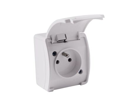 Gniazdo natynkowe pojedyncze z uziemieniem, z klapką VIPLAST KOALA BIAŁE IP44 161-01
