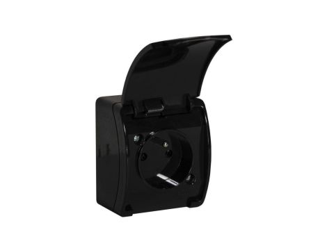 Gniazdo natynkowe pojedyncze z uziemieniem, z klapką VIPLAST KOALA CZARNE IP44 161-05