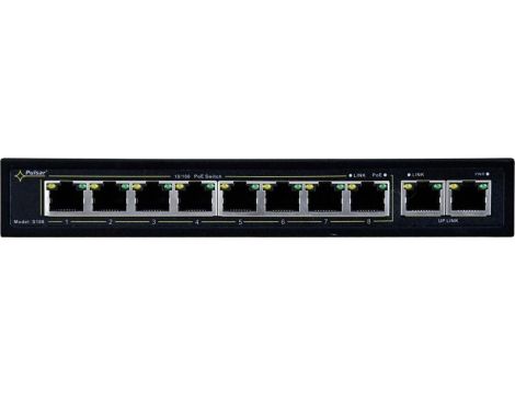 SWITCH POE PULSAR S108 10-PORTÓW (8xPoE + 2xUPLINK) IEEE 802.3af/at, 48VDC / 30W/port (PoE+) 120W