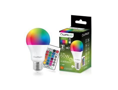 Żarówka LED E27 A60 9W = 60W 806lm RGBW Ściemnialna Inteligentna LUMILED
