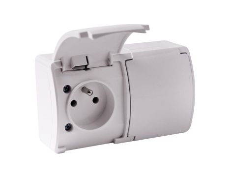 Gniazdo natynkowe podwójne z uziemieniem, z klapką VIPLAST KOALA BIAŁE IP44 162-01