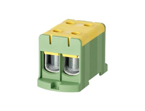 Blok rozdzielczy odgałęźny 2-polowy Al/Cu 35-150mm2 (max. 150mm2) na szynę TH35 żółto-zielony FJ-E150/2/D HEDO