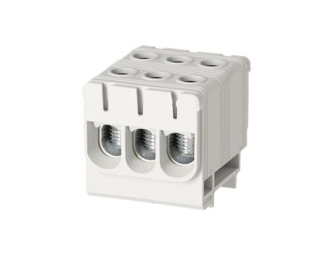 Blok rozdzielczy odgałęźny 3-polowy Al/Cu 2,5-50mm2 (max. 50mm2) na szynę TH35 szary FJ-E50/3 HEDO