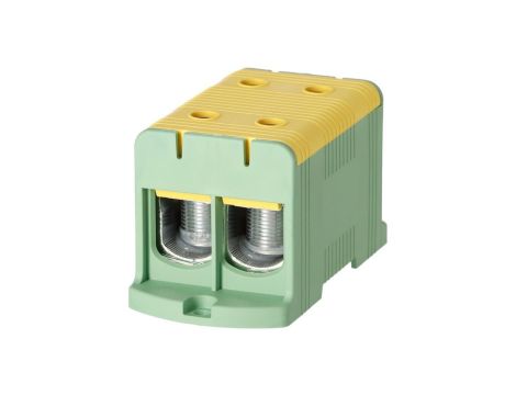 Blok rozdzielczy odgałęźny 2-polowy Al/Cu 35-240mm2 (max. 240mm2) na szynę TH35 żółto-zielony FJ-E240/2/D HEDO