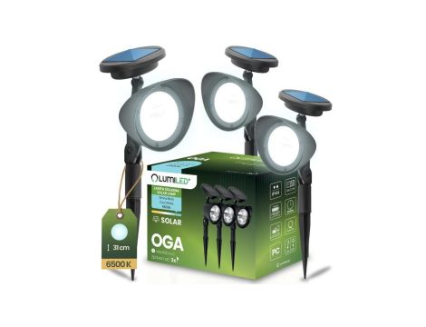 3x Lampa Ogrodowa LED Solarna Wbijana Czarna Kierunkowa OGA Reflektor IP44 6500K LUMILED
