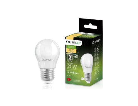 Żarówka LED E27 P40 2,5W = 25W 249lm 3000K Ciepła 180 LUMILED