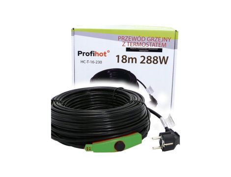 KABEL GRZEWCZY PRZEWÓD GRZEJNY Z TERMOSTATEM do rynny rur 230V 288W 18M