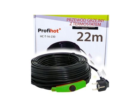 KABEL GRZEWCZY PRZEWÓD GRZEJNY Z TERMOSTATEM do rynny rur 230V 352W 22M