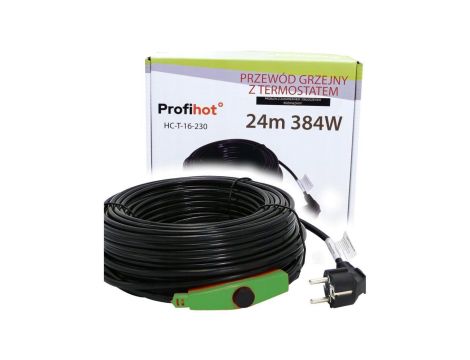 KABEL GRZEWCZY PRZEWÓD GRZEJNY Z TERMOSTATEM do rynny rur 230V 384W 24M