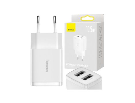 ŁADOWARKA SIECIOWA Baseus Compact Charger CCXJ010202 10.5W 2x USB-A BIAŁA