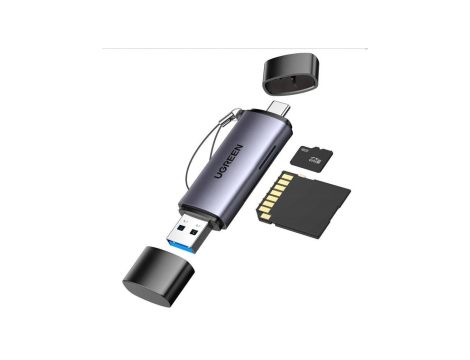 Czytnik Ugreen CM185 50706 do kart SD / micro SD na USB-A 3.0 / USB-C 3.0 - szary