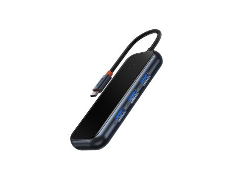 Baseus AcmeJoy HUB 4-portowy (USB-C do 1x USB-C PDiData/3x USB3.0) ciemnoszary (WKJZ010013)