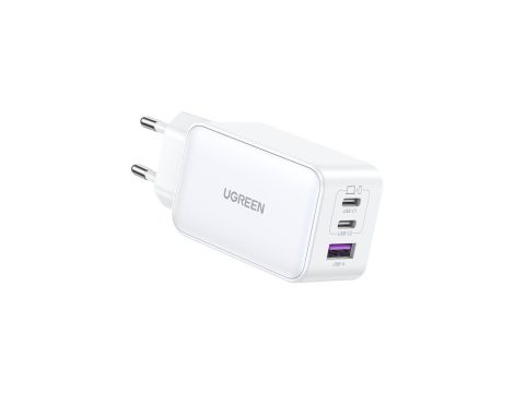 Szybka ładowarka sieciowa GaN Ugreen CD244 65W USB-A / 2x USB-C - biała
