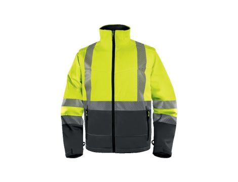 Kurtka ostrzegawcza Softshell z poliestru Stretch, 3 warstwy laminowane, kl.2, kolor Żółty Fluo-Szary, rozmiar: S, FASTJAPT