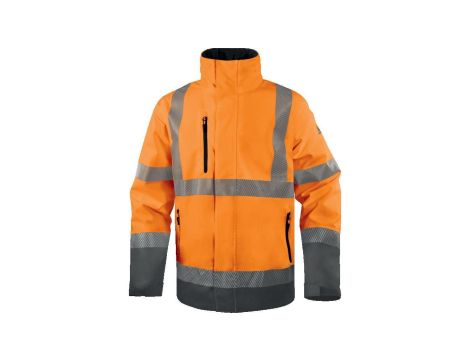 Kurtka ostrzegawcza, wodoodporna i oddychająca z poliestru RIPSTOP Stretch, Pomarańczowy Fluo-Szary, rozmiar: 5XL, TRACKOR5X
