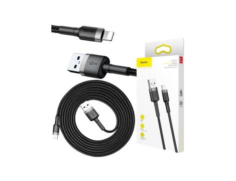 KABEL USB-A - Lightning / iPhone Baseus Cafule CALKLF-CG1 200cm Apple 1.5A CZARNO-SZARY W OPLOCIE