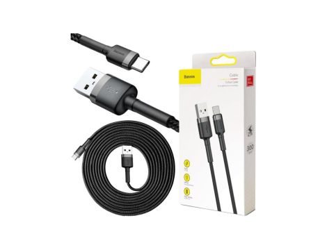 KABEL USB-A - USB-C Baseus Cafule CATKLF-UG1 300cm 3A QC 3.0 CZARNO-SZARY W NYLONOWYM OPLOCIE