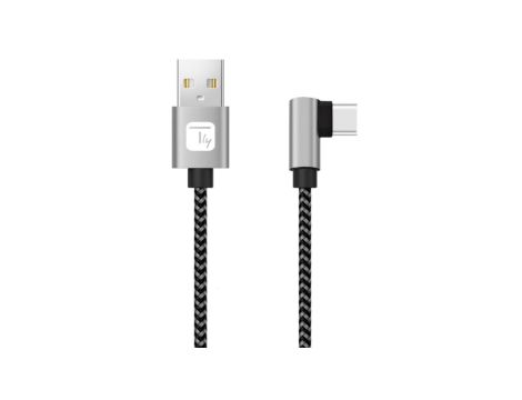 Kabel USB 2.0 USB-A na USB-C kątowy 3a czarno-szary oplot ICOC MU2AC9-010-AL /1 m/
