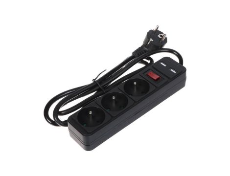 Przedłużacz 3-gniazda + 2xUSB PR-1.5M-3G-SW/USB/B 1.3m czarny