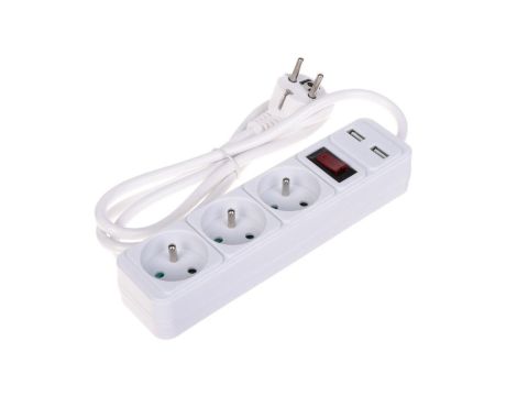 Przedłużacz 3-gniazda + 2xUSB PR-1.5M-3G-SW/USB/W 1.3m
