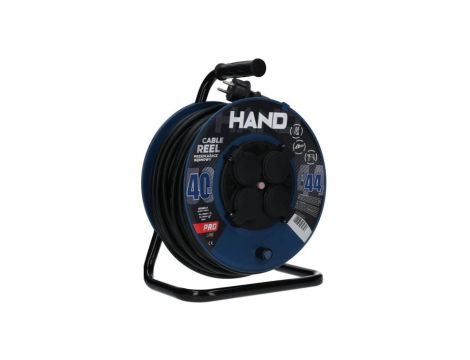 Przedłużacz budowlany zwijany na bębnie Rozgałęźnik na 4 gniazda 2P+Z 230V IP44 na kablu OW 3x2,5mm2 40m HAND