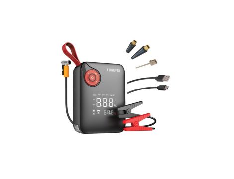 Urządzenie rozruchowe Forever Jump Starter 600A / Pompka 150PSI / Latarka LED / Power bank - Czarno/Czerwone