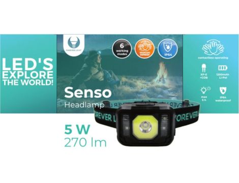 Latarka czołowa LED Senso XP-E 3W + COB 3W z sensorem 270lm Forever Light
