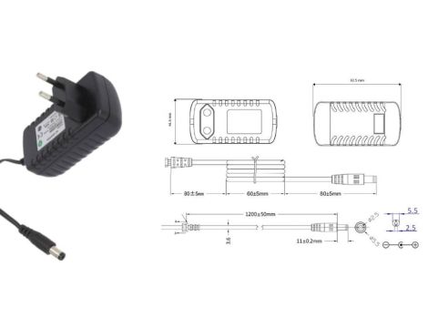 POSB12200A-2555 Zasilacz adapter czarny 24W 12V/2A/24W CEE7/16 wtyk DC 2.5/5.5(+)