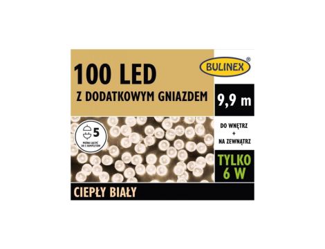 Lampki Bulinex 100led białe ciepłe 9,9m z dodatkowym gniazdem sznur
