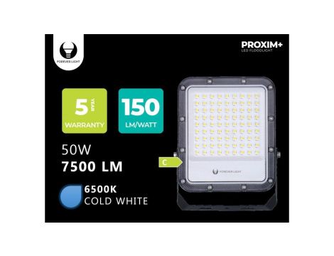 Naświetlacz LED PROXIM+ 50W 6500K 7500lm 230V IP65 Forever Light 150lm/W 5 LAT GWARANCJI