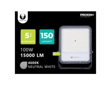 Naświetlacz LED PROXIM+ 100W 4000K 15000lm 230V IP65 Forever Light 150lm/W 5 LAT GWARANCJI