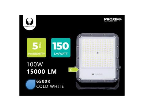 Naświetlacz LED PROXIM+ 100W 6500K 15000lm 230V IP65 Forever Light 150lm/W 5 LAT GWARANCJI