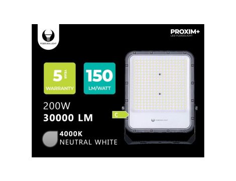 Naświetlacz LED PROXIM+ 200W 4000K 30000lm 230V IP65 Forever Light 150lm/W 5 LAT GWARANCJA