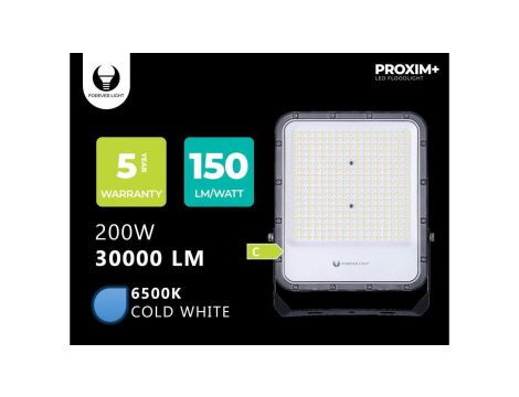 Naświetlacz LED PROXIM+ 200W 6500K 30000lm 230V IP65 Forever Light 150lm/W 5 LAT GWARANCJI