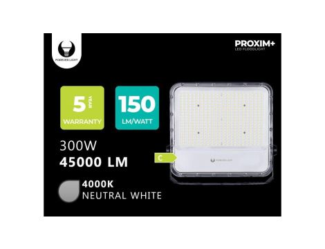 Naświetlacz LED PROXIM+ 300W 4000K 45000lm 230V IP65 Forever Light 150lm/W 5 LAT GWARANCJI