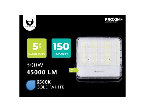 Naświetlacz LED PROXIM+ 300W 6500K 45000lm 230V IP65 Forever Light 150lm/W 5 LAT GWARANCJI