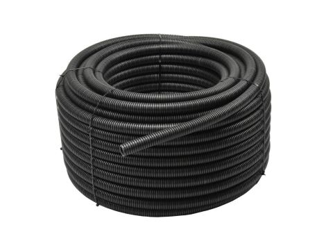 Rura karbowana elektroinstalacyjna RKGS 16/10,7mm giętka samogasnąca peszel z pilotem 750N PVC UV czarna 50m Tubifor