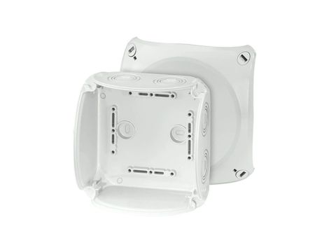 Puszka instalacyjna KF 0600 G natynkowa bez zacisków z linką łączącą pokrywę z podstawą 130x130x77mm hermetyczna IP66 szara HENS